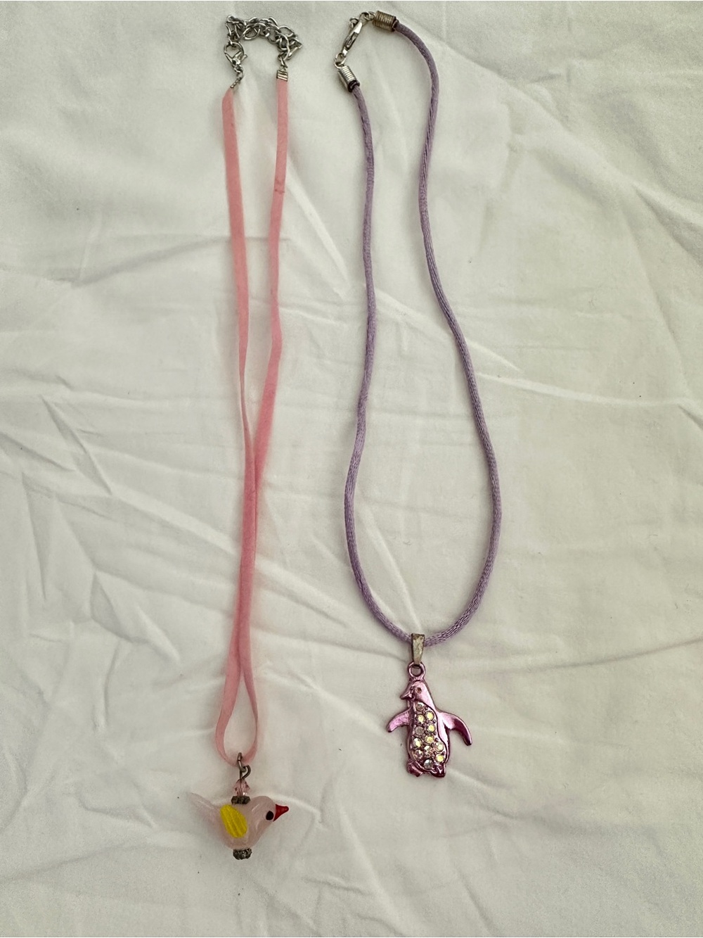 Kids Pink & Lavender Bird and Penguin Pendant Necklaces 2/$10